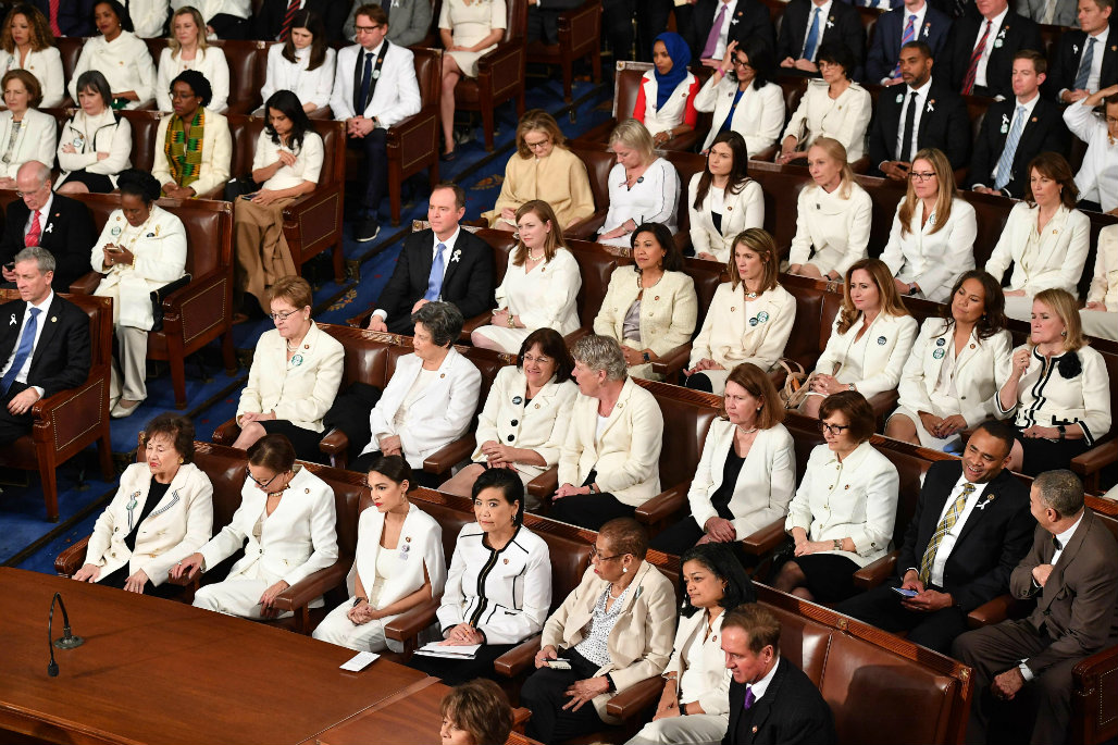 Legisladoras demócratas en el discurso de Trump. Foto: AFP