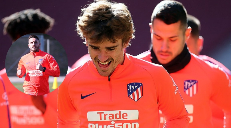 Griezmann le tiró un tremendo caño a Koke. Fotos: @Atleti