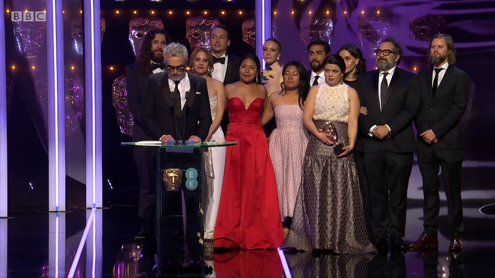 Sandino Saravia y "Roma" en los Bafta. Foto: Captura de BBC