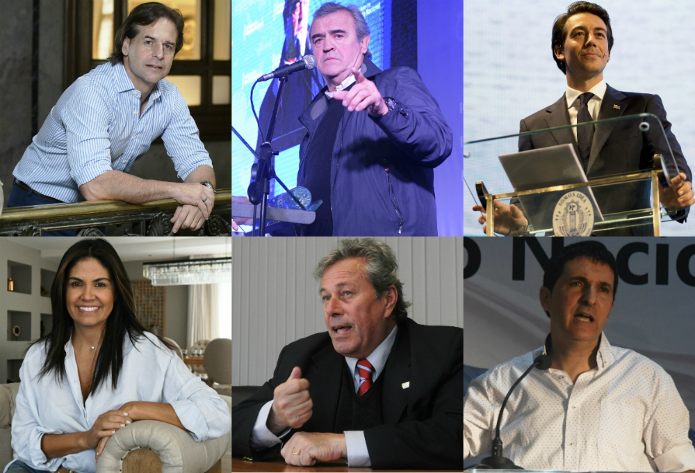 Lacalle Pou, Larrañaga, Sartori, Alonso, Antía y Iafigliola compiten en la interna del Partido Nacional. Fotos: archivo El País.