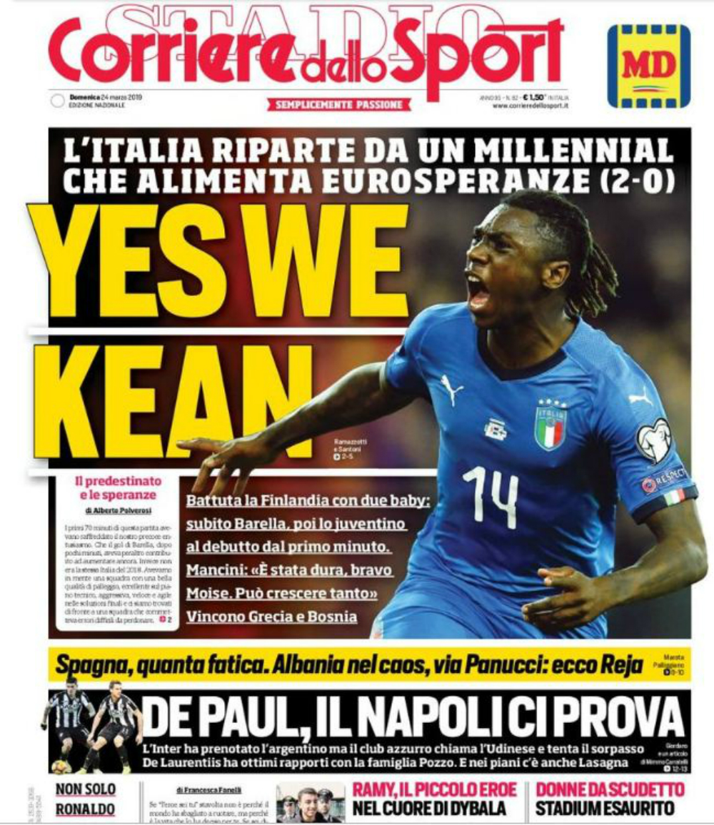 Corriere dello Sport también entregó su portada a Kean