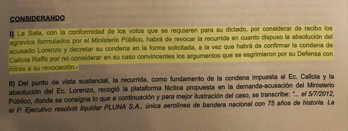 Clave 1 de la sentencia que condenó a Lorenzo y Calloia