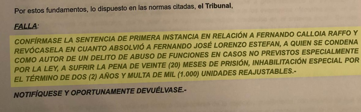 Clave 10 de la sentencia que condenó a Lorenzo y Calloia