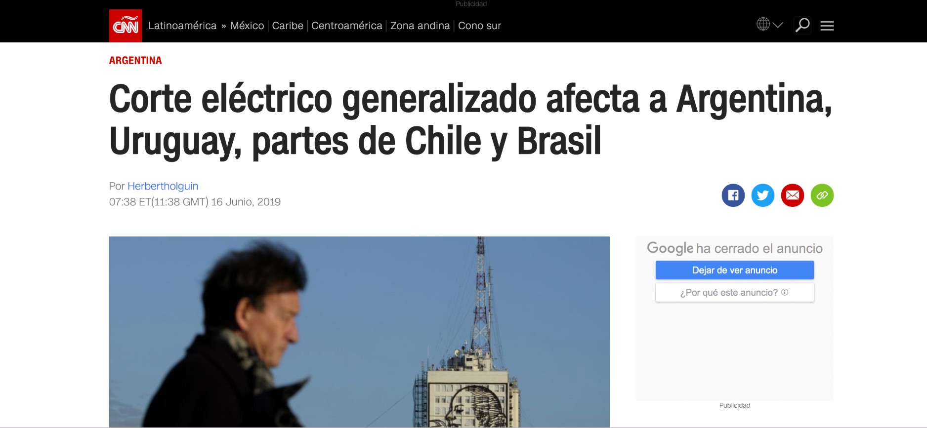 Portada CNN sobre el apagón en la región