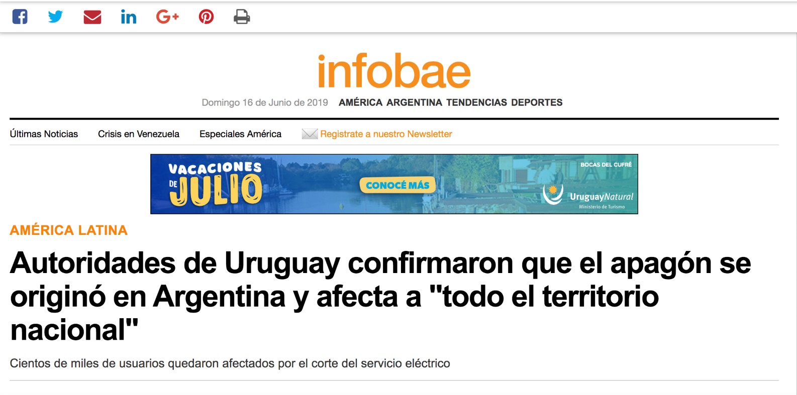 Infobae y su nota sobre el apagón