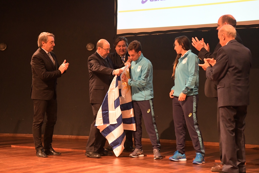 Entrega del Pabellón Nacional a la delegación uruguaya de los Juegos Panamericanos. Foto: Francisco Flores.