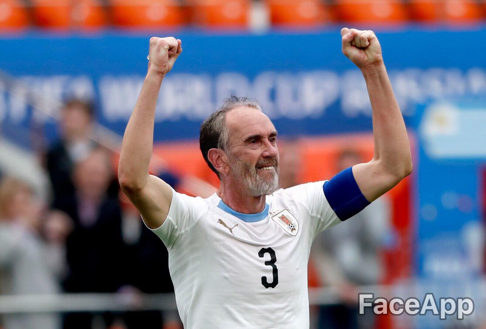 Así se ven los jugadores de Uruguay con el paso del tiempo en FaceApp. Imagen original: Archivo El País