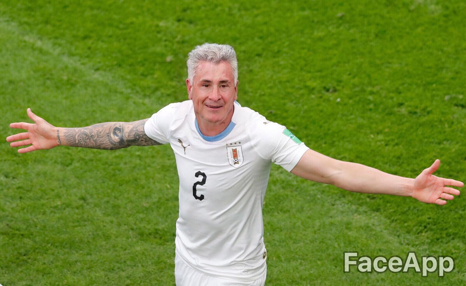Así se ven los jugadores de Uruguay con el paso del tiempo en FaceApp. Imagen original: Archivo El País