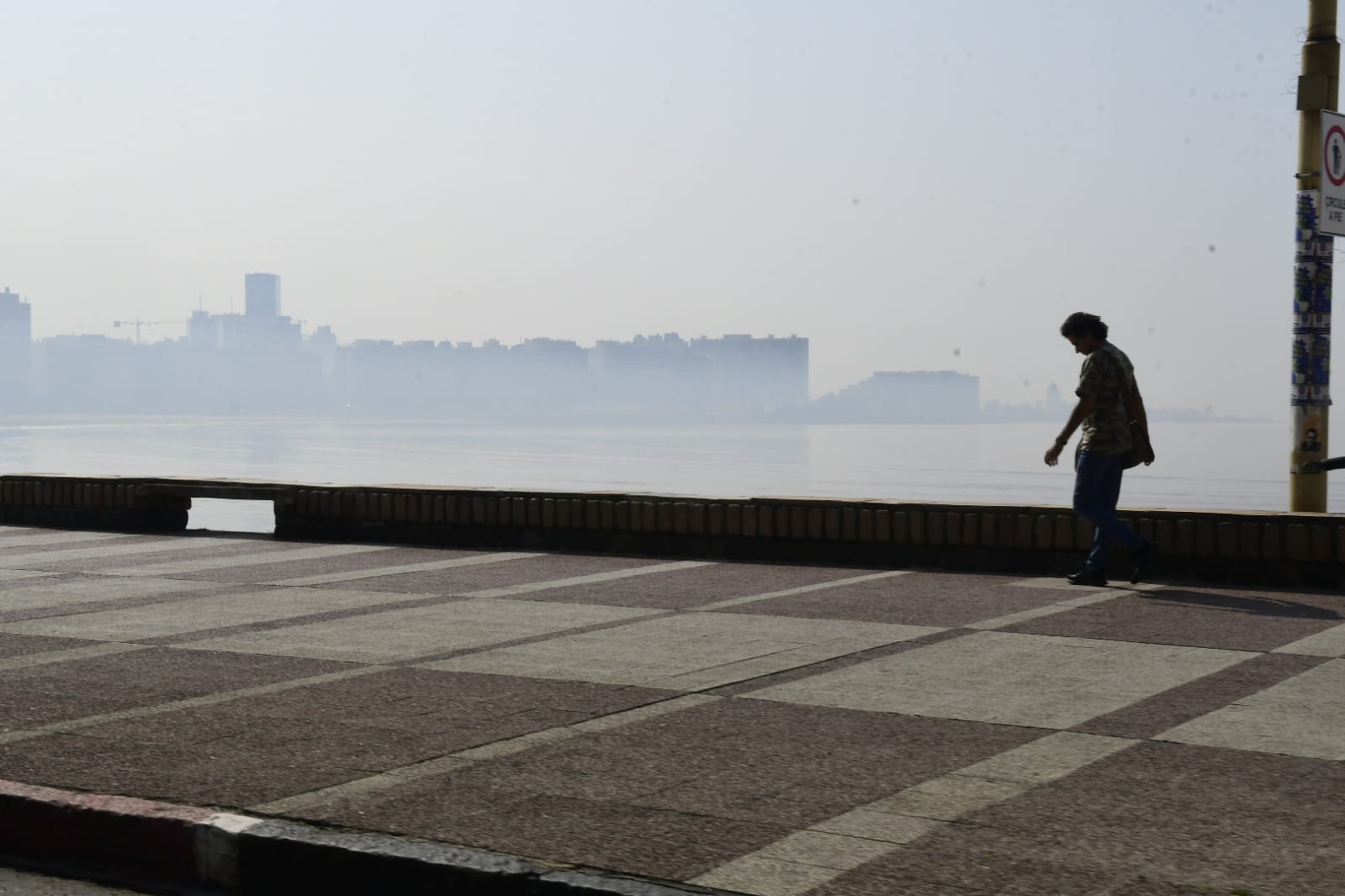 Humo sobre la rambla de Montevideo este mediodía. Foto: D. Borrelli
