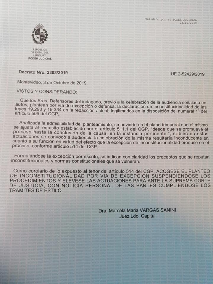 Fallo de la jueza Vargas sobre el caso Manini Ríos. Foto: El País