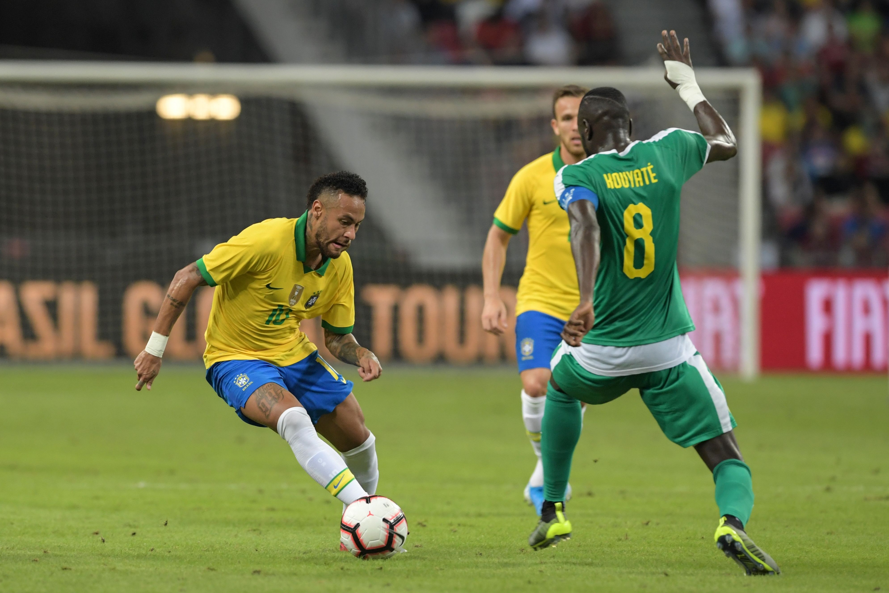Neymar en su partido número 100 con la absoluta de Brasil. Foto: AFP.