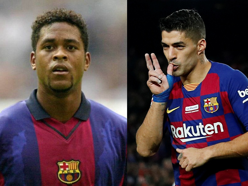 Patrick Kluivert y Luis Suárez. Foto: Pinterest/Reuters.