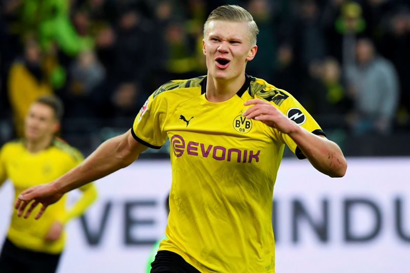 Erling Haaland celebra uno de los goles ante Union Berlin con la camiseta del Dortmund. Foto: AFP.