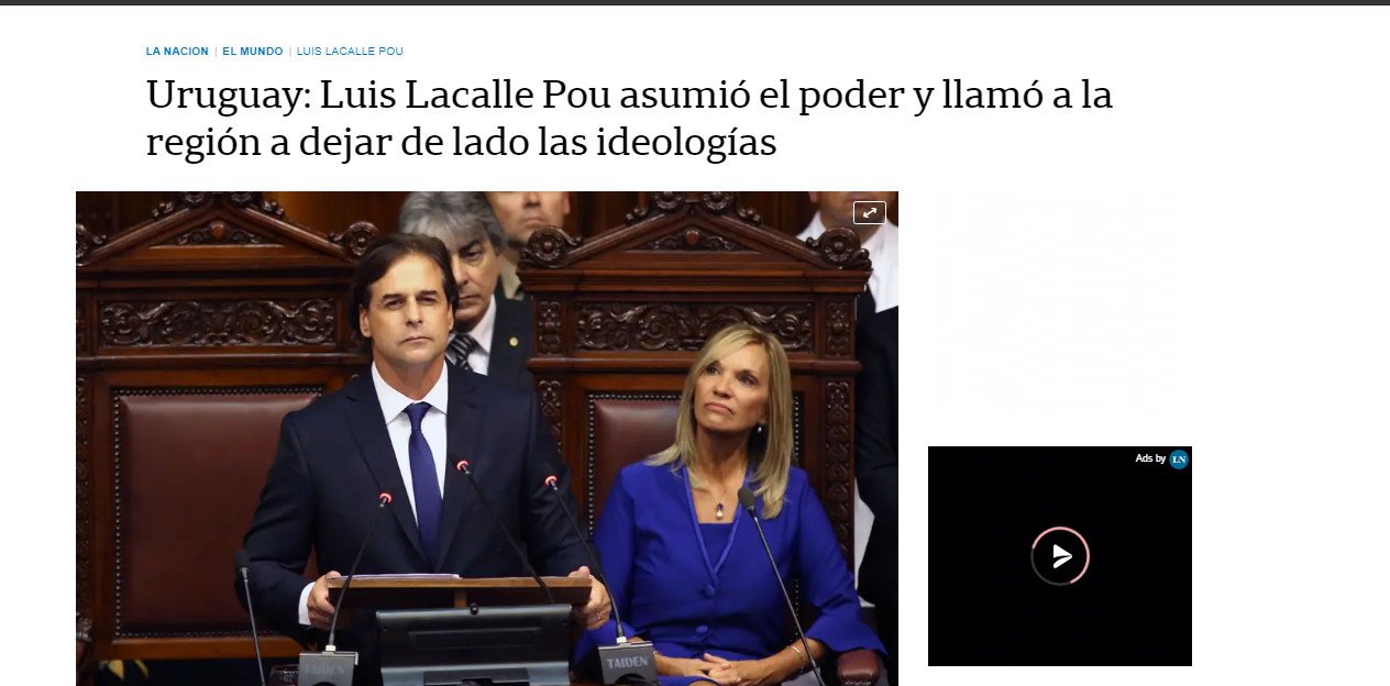 Cobertura de la asunción de Lacalle Pou. Foto: Captura La Nación