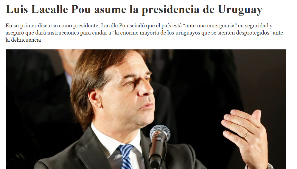 El Comercio de Perú también cubrió la asunción de Lacalle Pou. Foto: Captura El Comercio