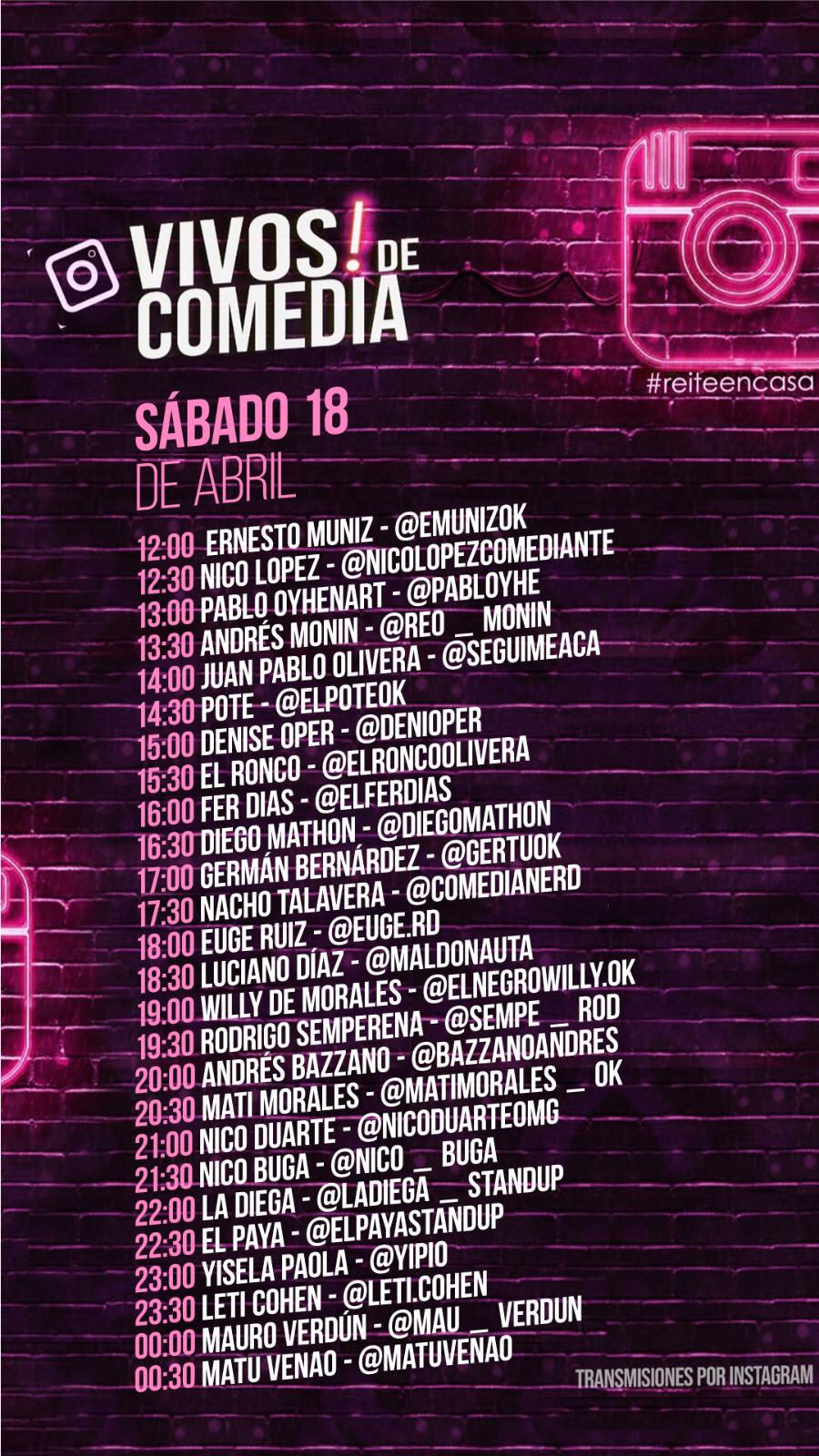 Programación de "ReiteEnCasa" del sábado 18 de abril de 2020. Foto: Difusión