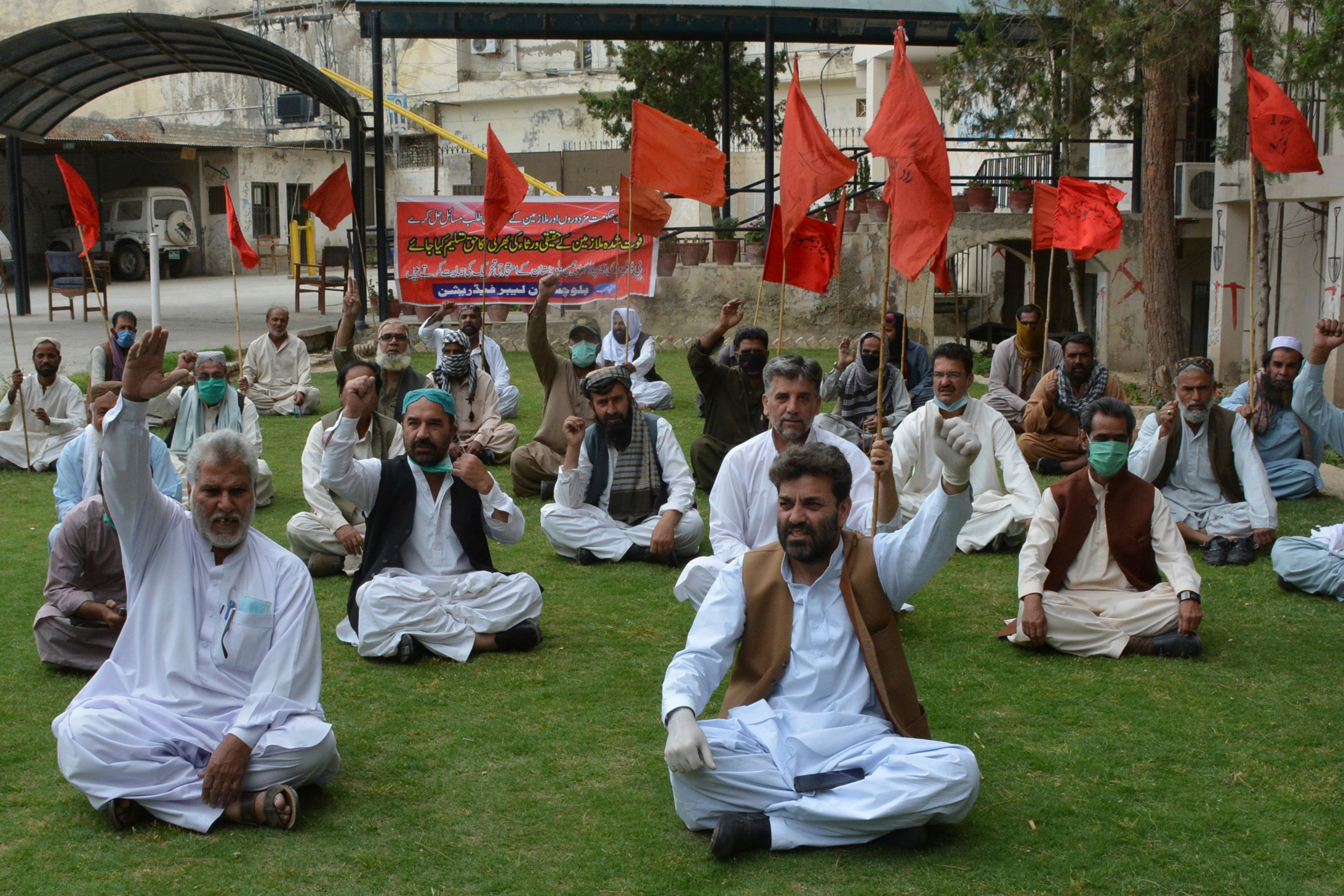 Trabajadores sindicales en Quetta, Pakistán. Foto: AFP