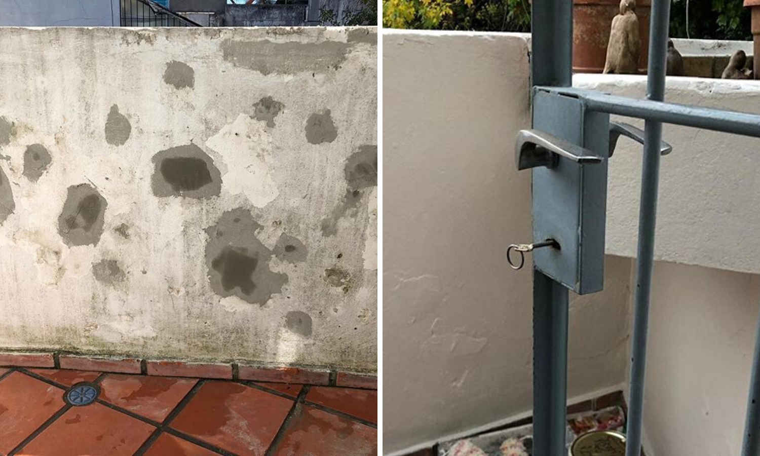 Antes y después del revoque en una terraza