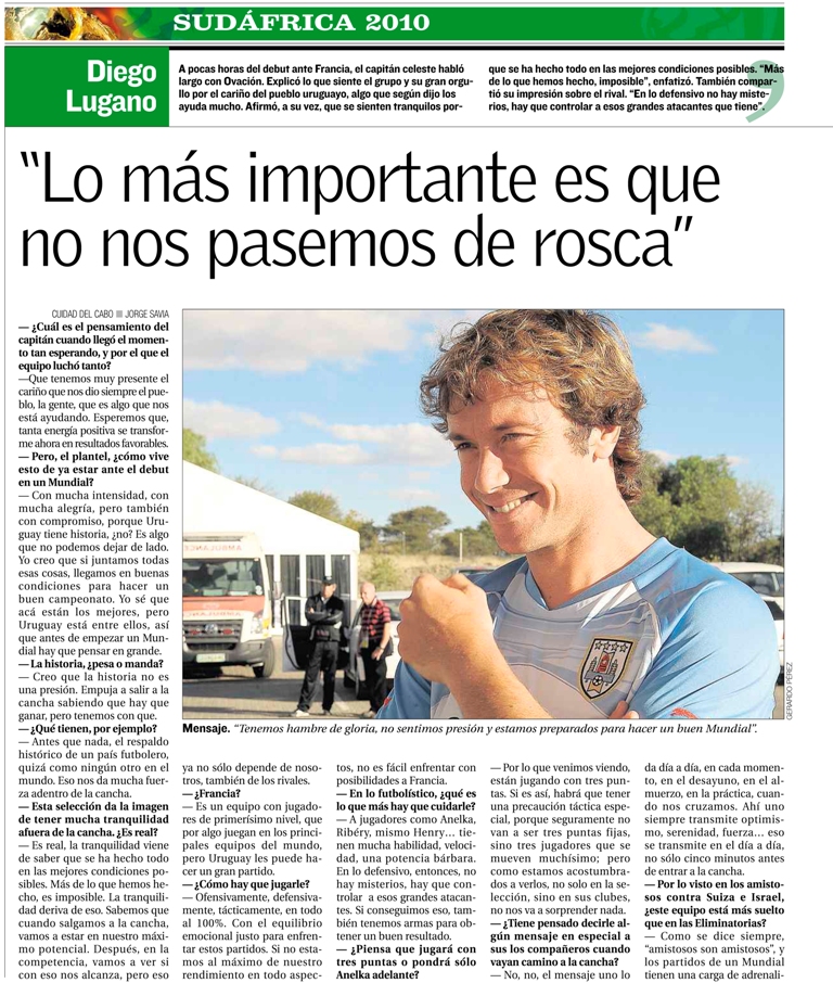 Entrevista a Diego Lugano publicada el 11 de junio de 2010. Foto: El País.