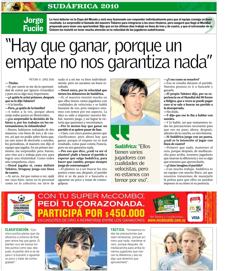 Entrevista a Jorge Fucile en Sudáfrica 2010.