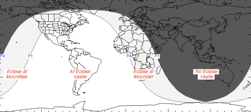 Visibilidad del eclipse lunar del 5 de julio. Foto: NASA