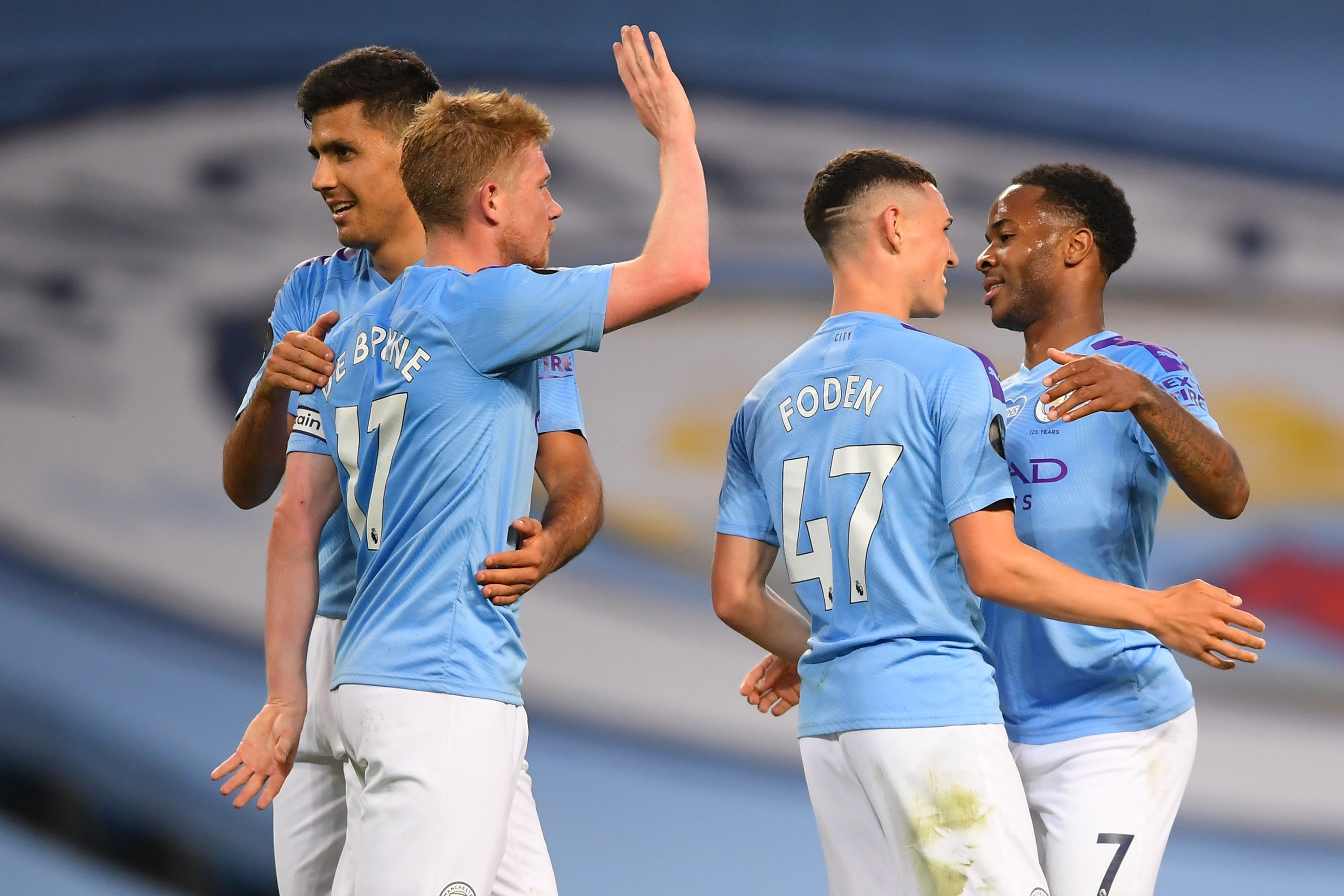 El festejo de los jugadores del City ante Liverpool. Foto: AFP.