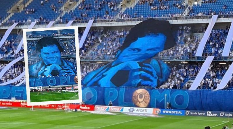 "Pelota o plomo" la amenaza de los hincha del Lech Poznan con Pablo Escobar. Fotos: @peloterosleague