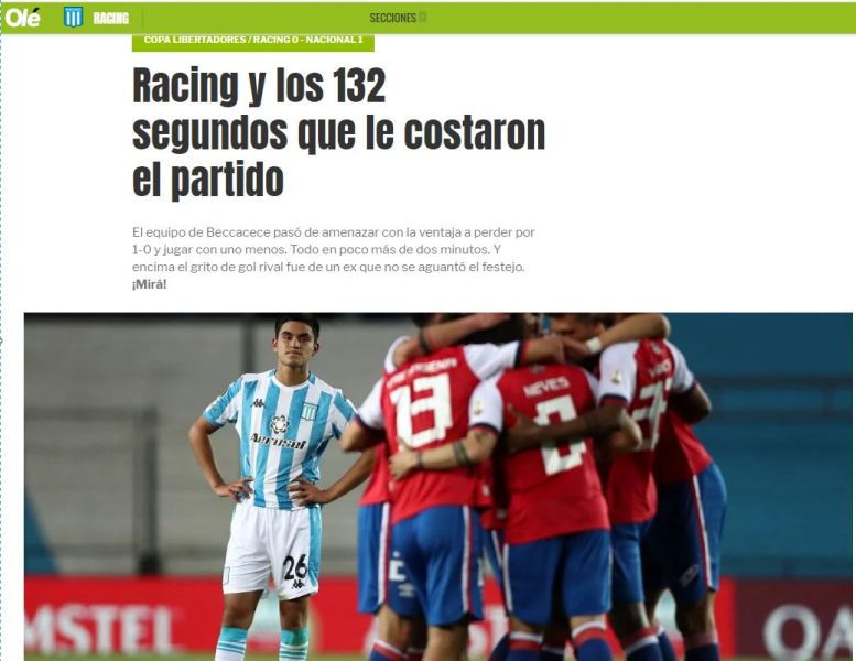 Así hizo la descripción Olé de lo que ocurrió en el Cilindro de Avellaneda