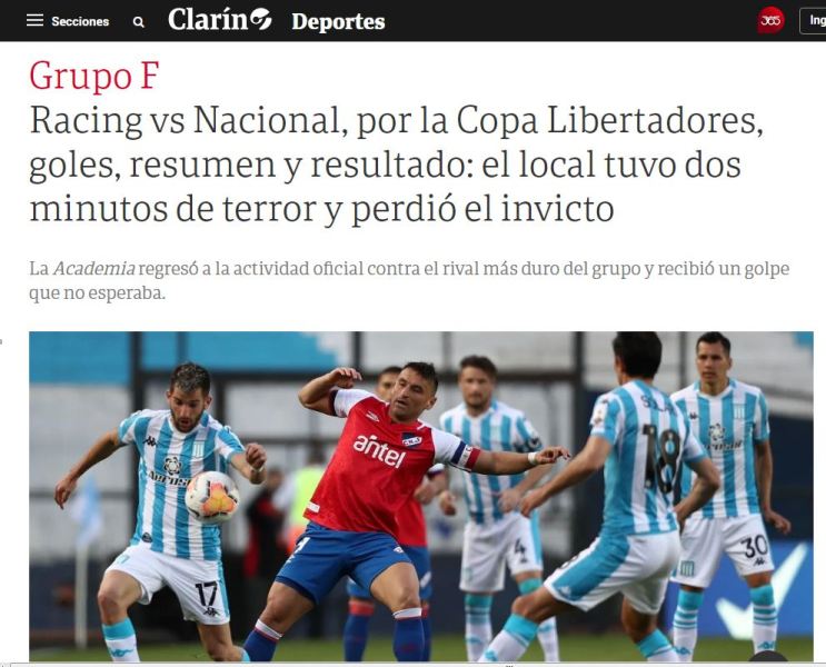 El comentario de Clarín sobre Racing-Nacional