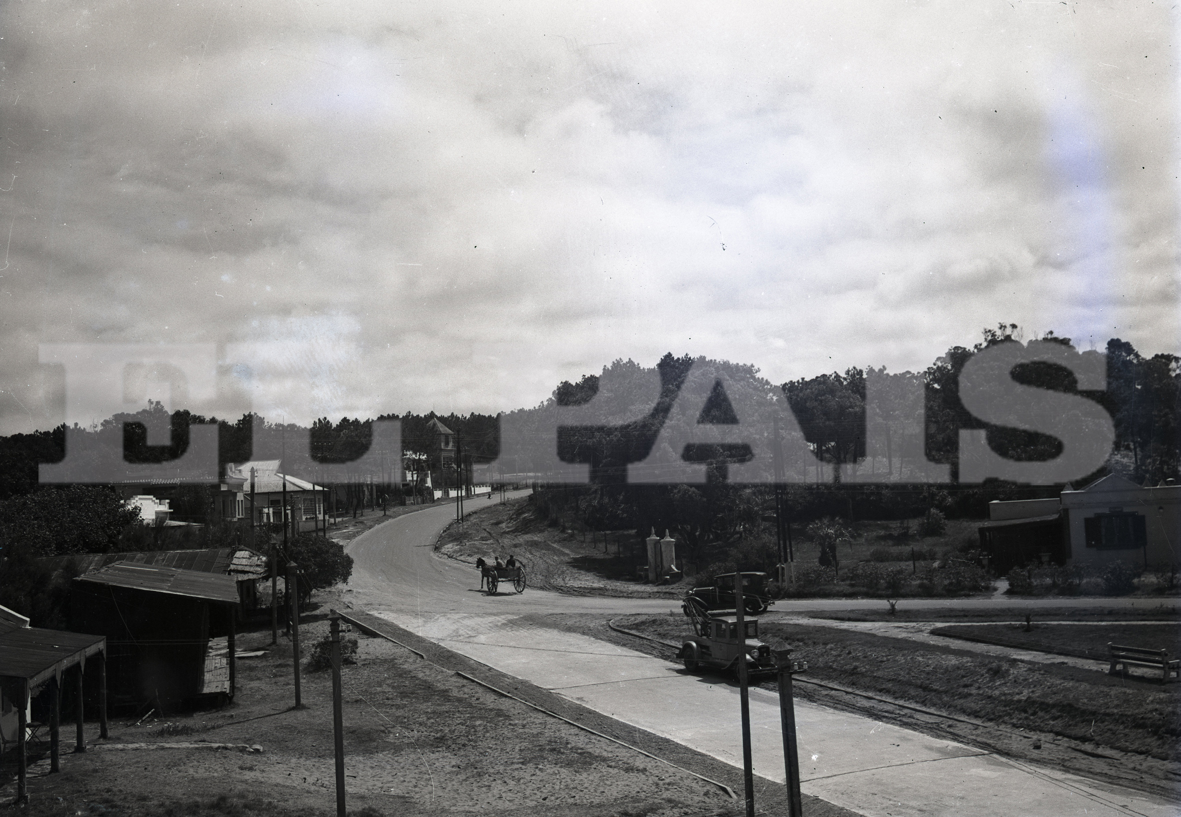 El camino Lussich en Punta Ballena, a comienzos de la década de 1930. La transitan solo una cachila y un carro. Foto: Archivo El País.