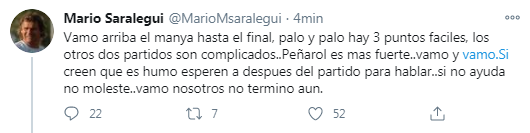 Otro tuit de Saralegui alusivo a Nacional.
