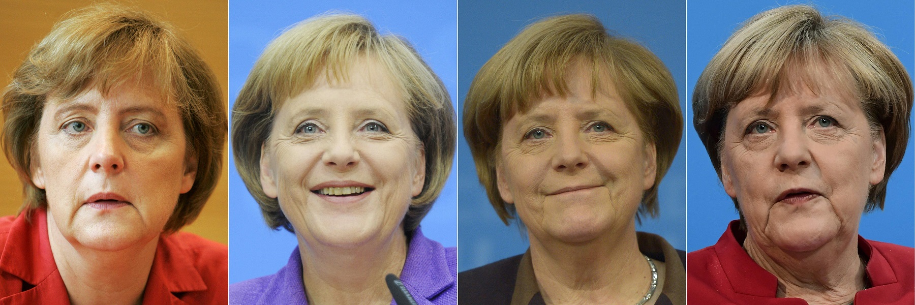 No pasa el tiempo. De izquierda a derecha, la canciller alemana Angela Merker en 2005, 2009, 2013, 2016 y en 2020, un año especial. Foto: AFP