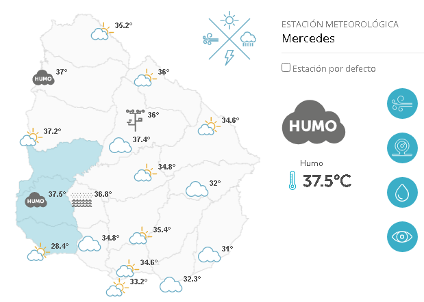 Humo en Uruguay. Foto: Inumet