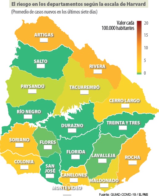 mapa uruguay riesgo coronavirus