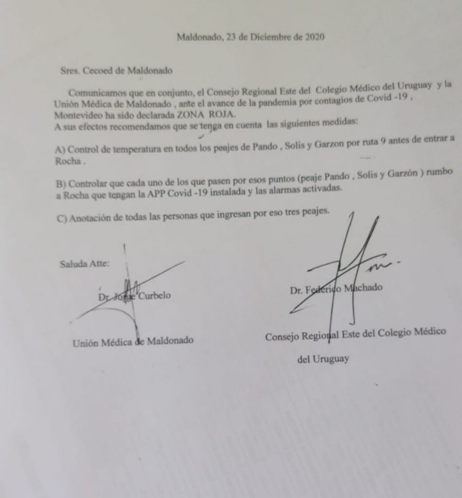 Comunicado del Colegio Médico solicitando nuevas medidas