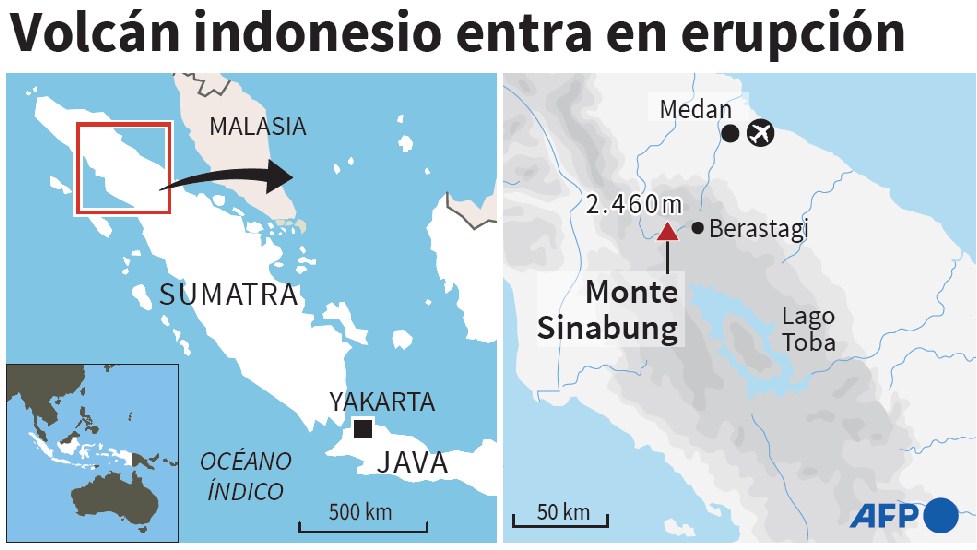Localización del volcán Sinabung. Gráfico: AFP