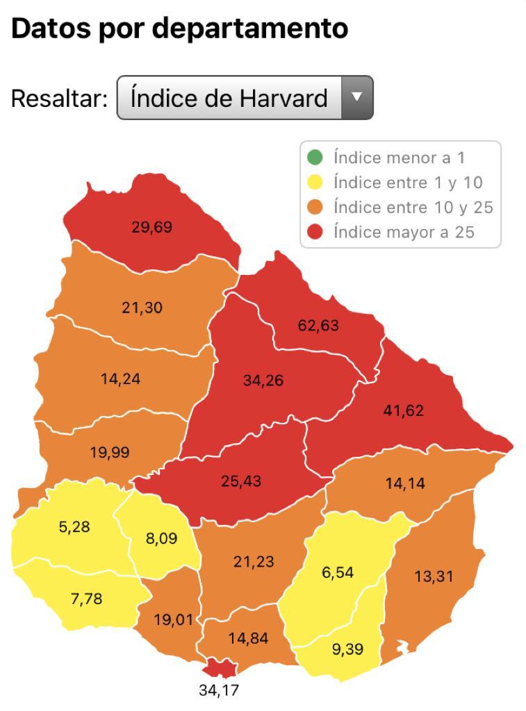 Mapa coronavirus uruguay según Harvard