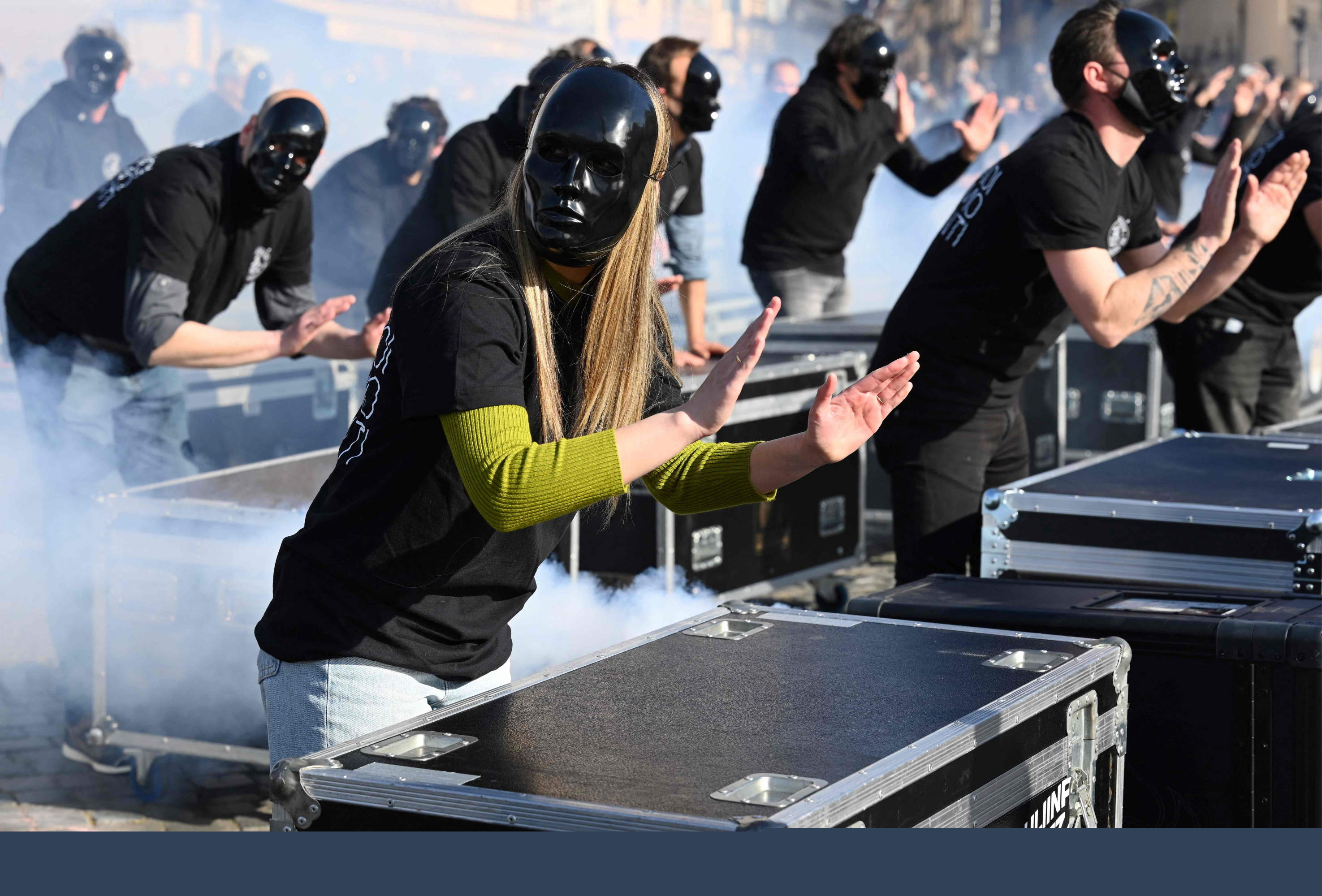 Manifestación de artistas en Italia. Foto: AFP