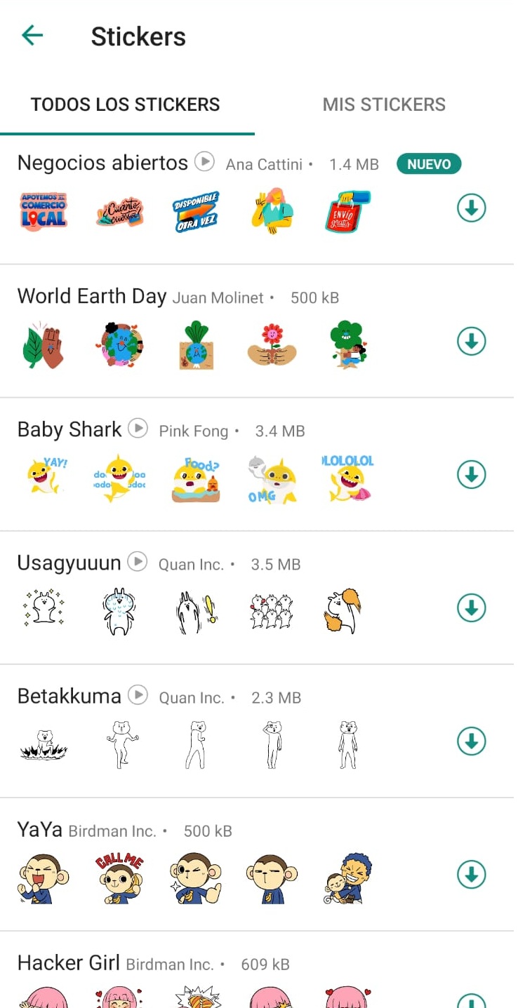 Cómo descargar paquete de Stickers. Foto: Captura