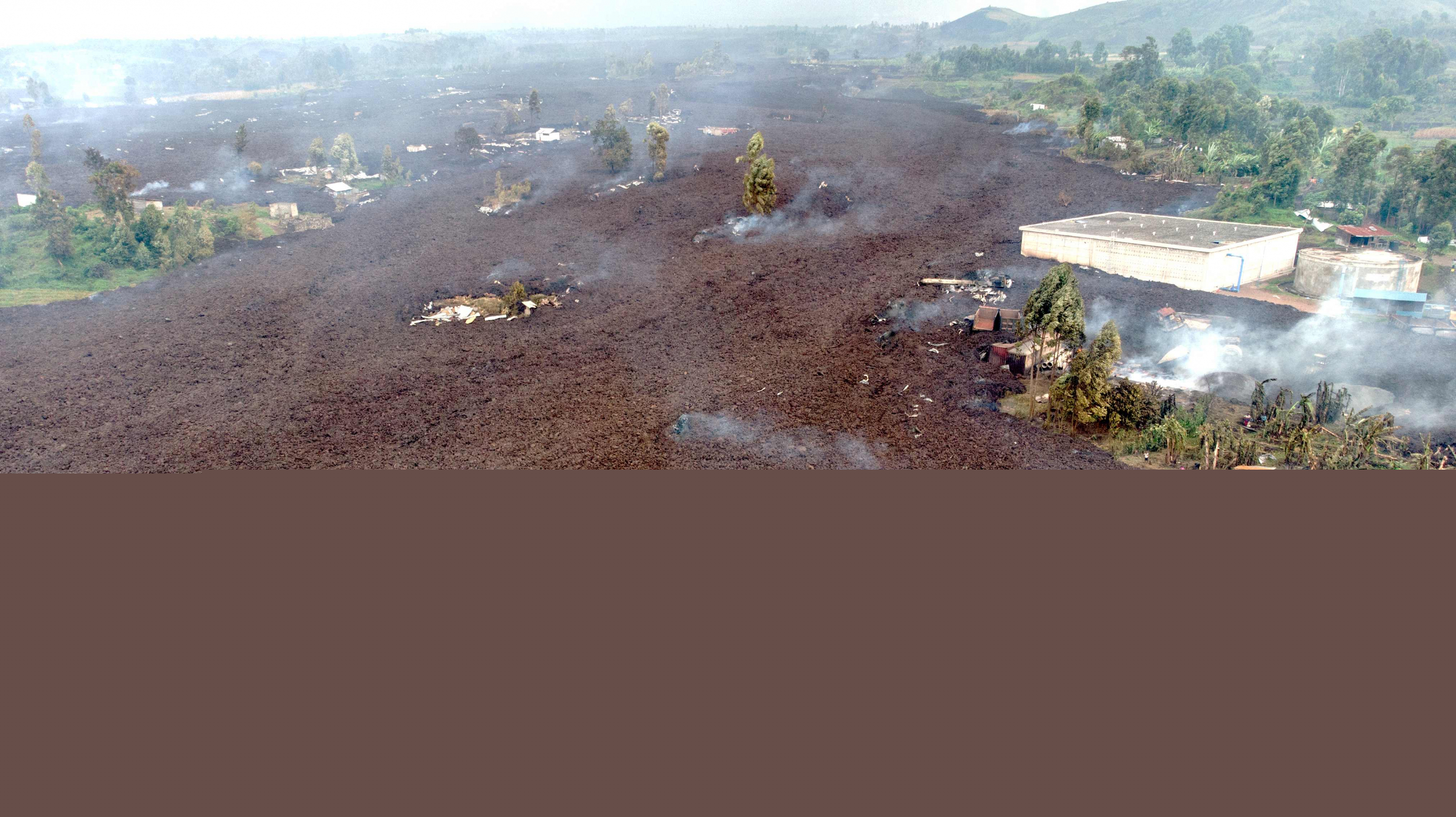 Una ciudad cercana a Goma, cubierta de lava. Foto: AFP