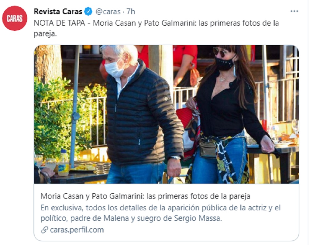 Moria Casán y Fernando Galmarini en la revista Caras. Foto: Captura de Twitter