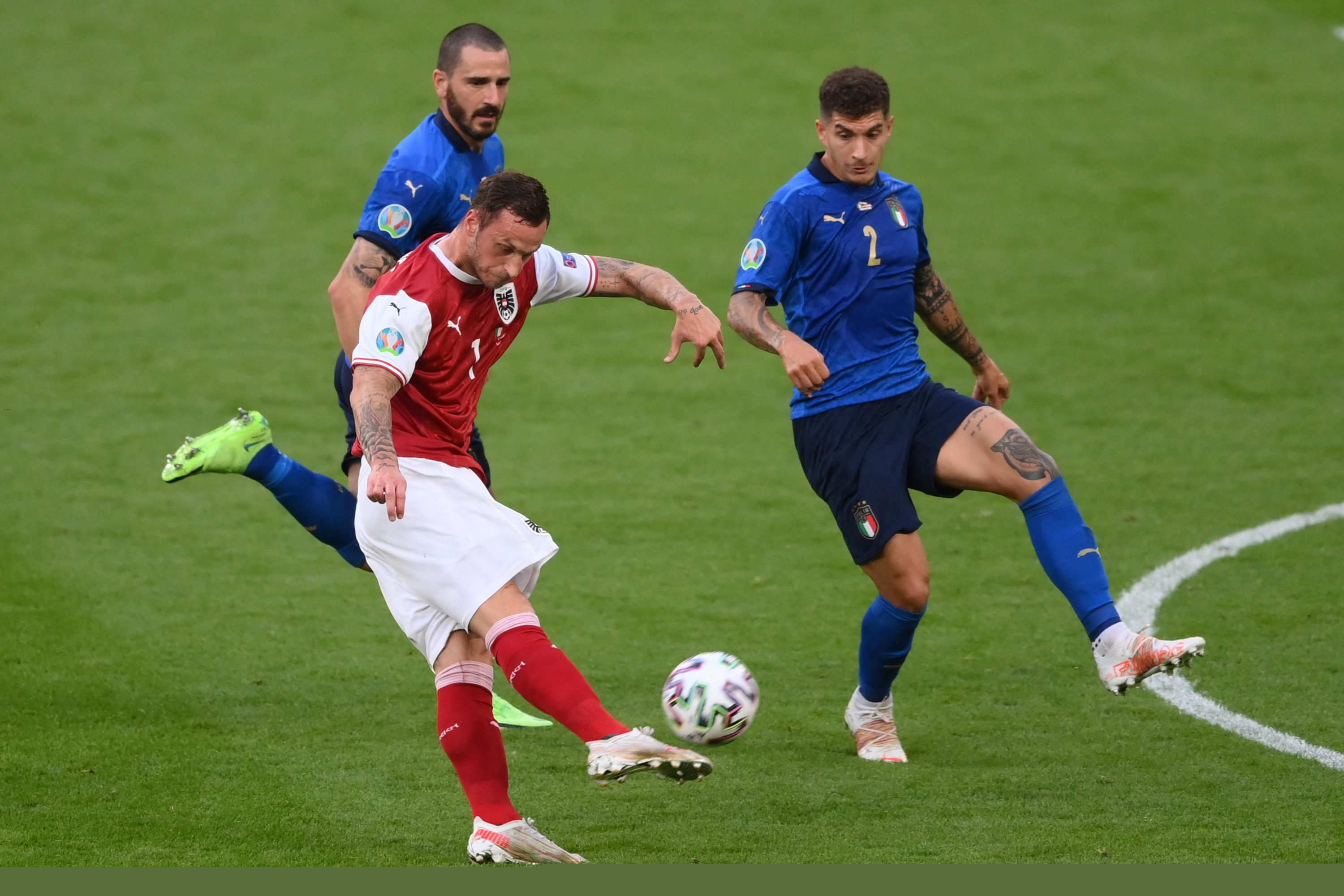 Arnautovic en el duelo ante Italia. Foto: AFP.