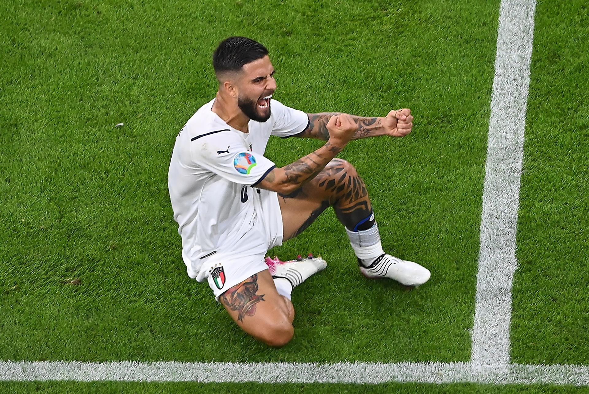 Insigne festeja el segundo de Italia ante Bélgica. Foto: EFE.
