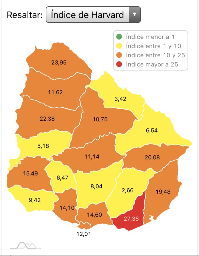 Nivel de riesgo del COVID-19 en Uruguay. Foto: Captura