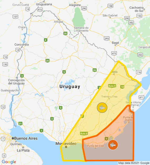 Alerta naranja y amarilla. Foto: Inumet