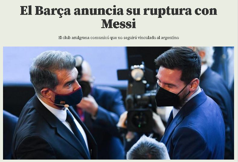 La portada de Mundo Deportivo ante la salida de Messi del Barcelona.