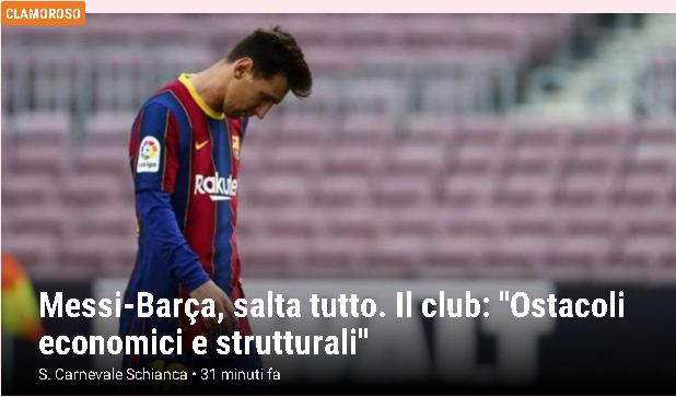 La portada de La Gazzeta ante la salida de Messi del Barcelona.