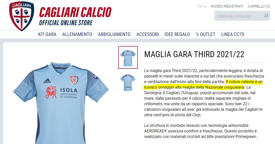 Camiseta celeste de Cagliari