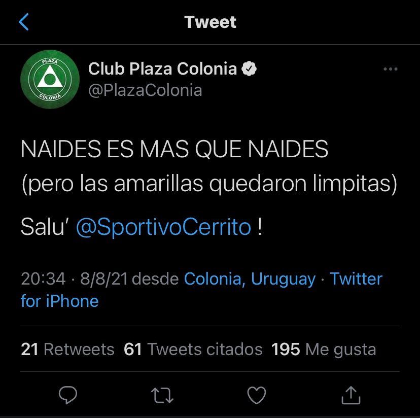 El tuit de Plaza Colonia tras la derrota de Nacional ante Cerrito.