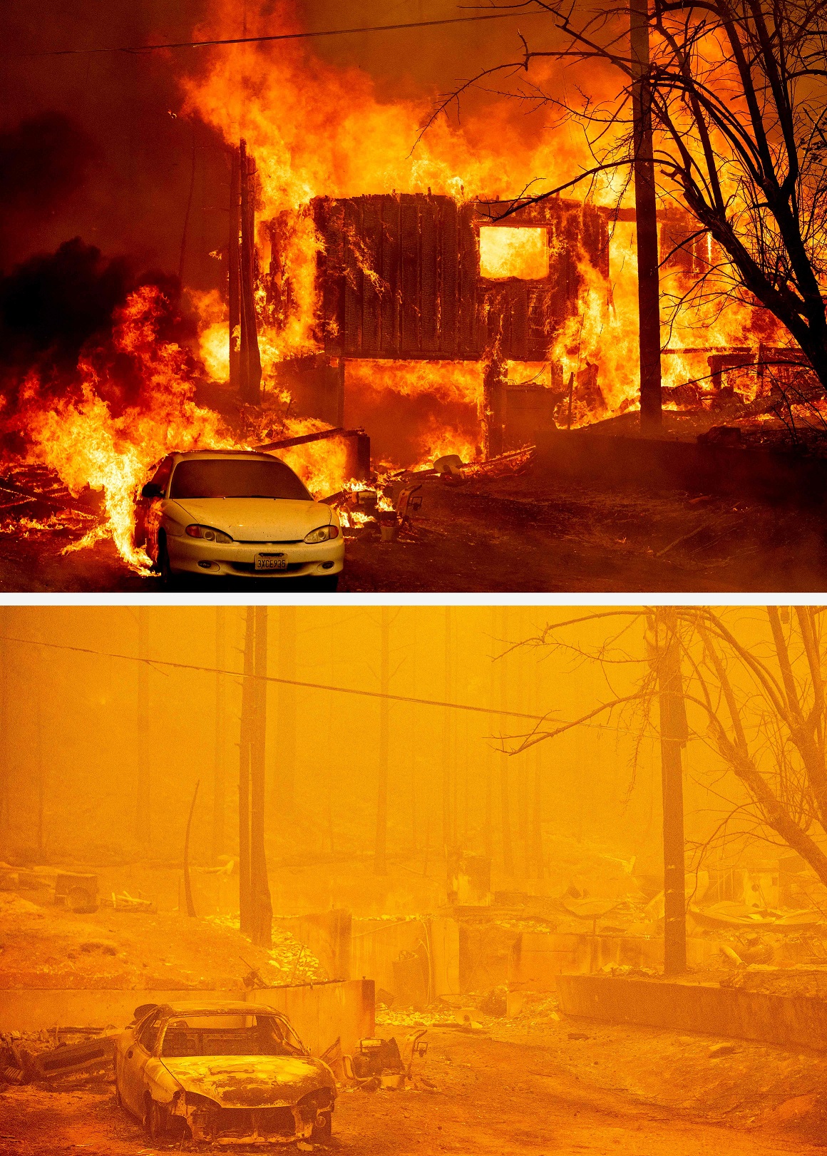 El antes y el después de un incendio en California. Foto: AFP